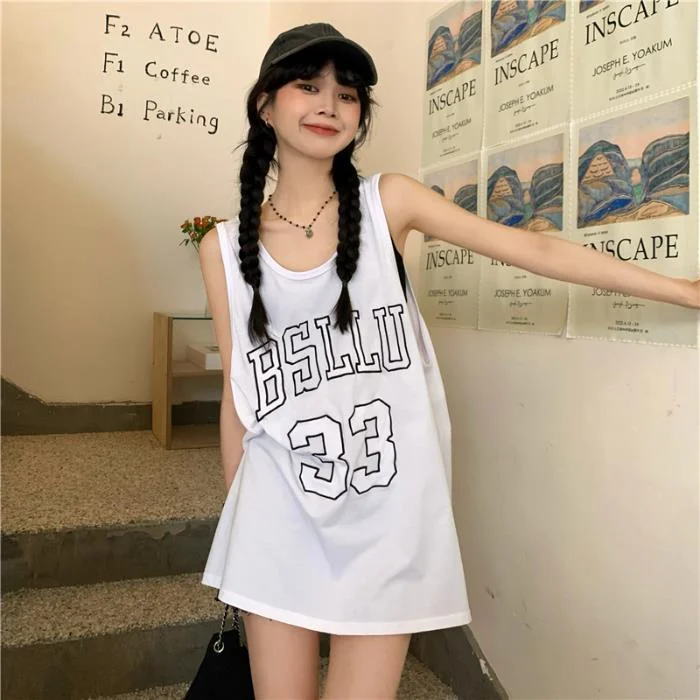 NiDELL Summer Sleeveless Vest Dress Mid-Length Student Pajamas T-shirt Women's Nightdress Ins Korean Style Cartoon Home Wear Suspender Dress