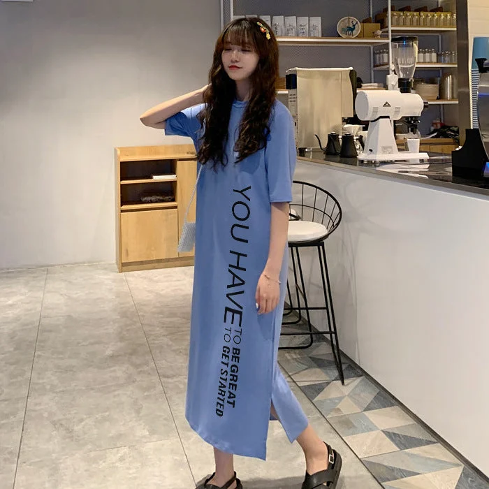 NiDELL T-shirt Dress Women's Short Sleeve Long Summer . New Loose-Fitting European Long Dress Sloth Dress Casual Vacation Dress