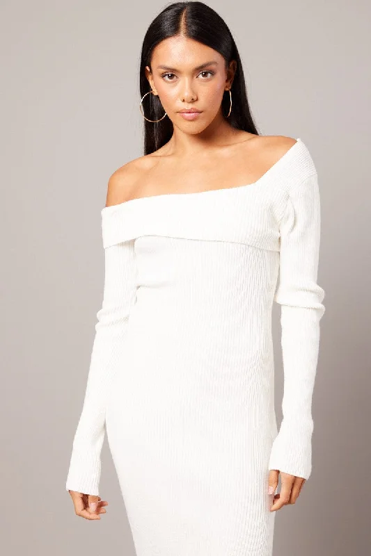 White Knit Dress Long Sleeve