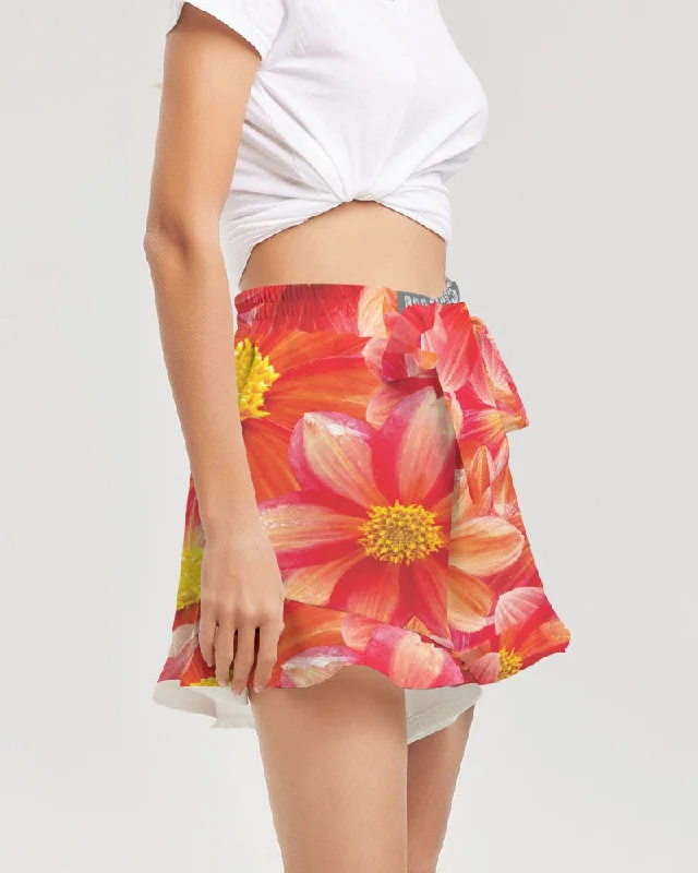 Beautiful blood orange flower design Women's All-Over Print Ruffle Shorts