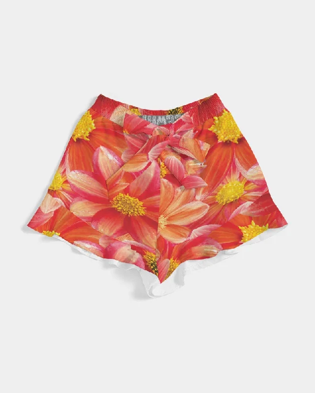 Beautiful blood orange flower design Women's All-Over Print Ruffle Shorts