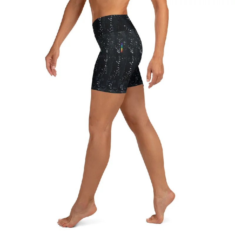 Black Herringbone Yoga Shorts