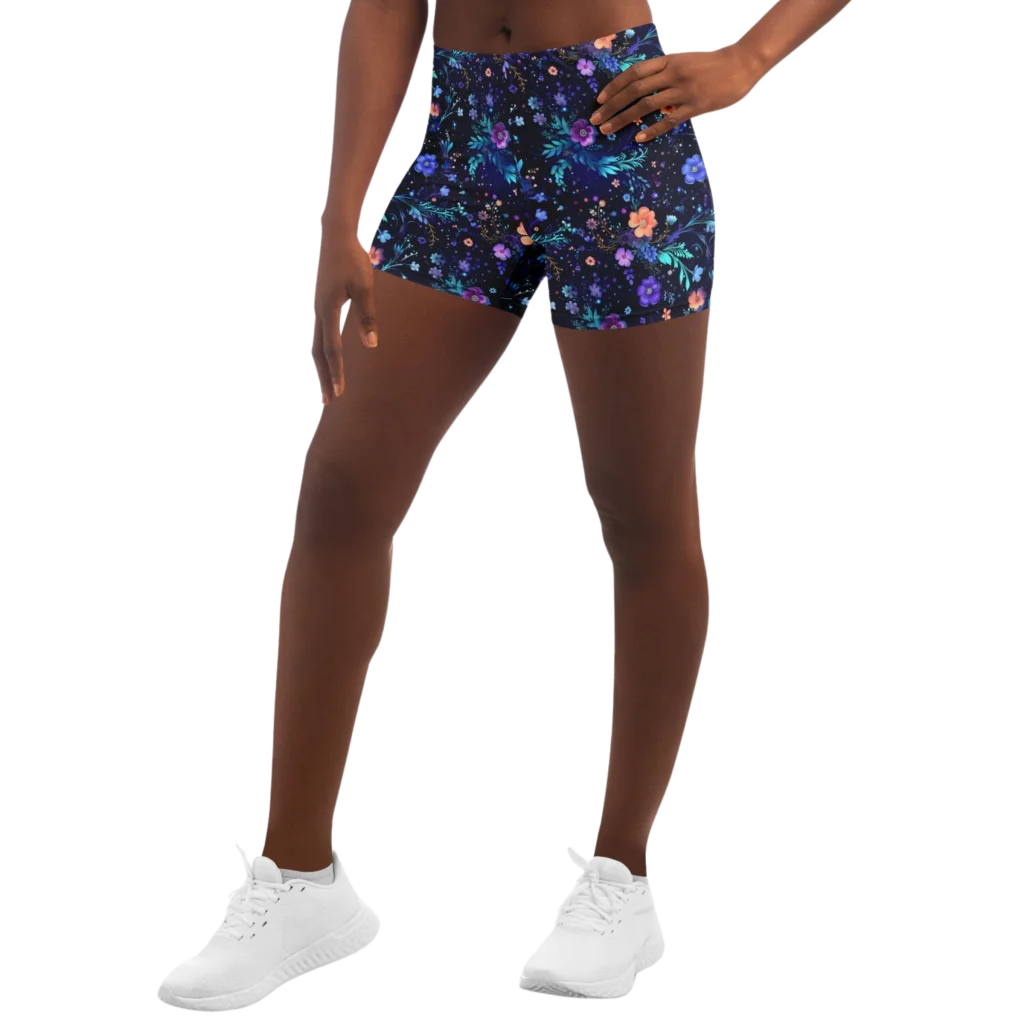 GALACTIC FLORAL PATTERN YOGA SHORTS