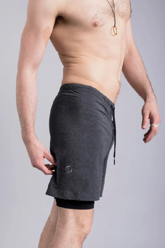 OHMME // 2-DOGS LINED MENS YOGA SHORTS - GRAPHITE GREY