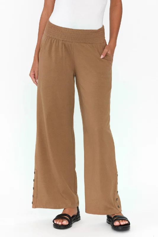 Angelica Mocha Cotton Shirred Pants