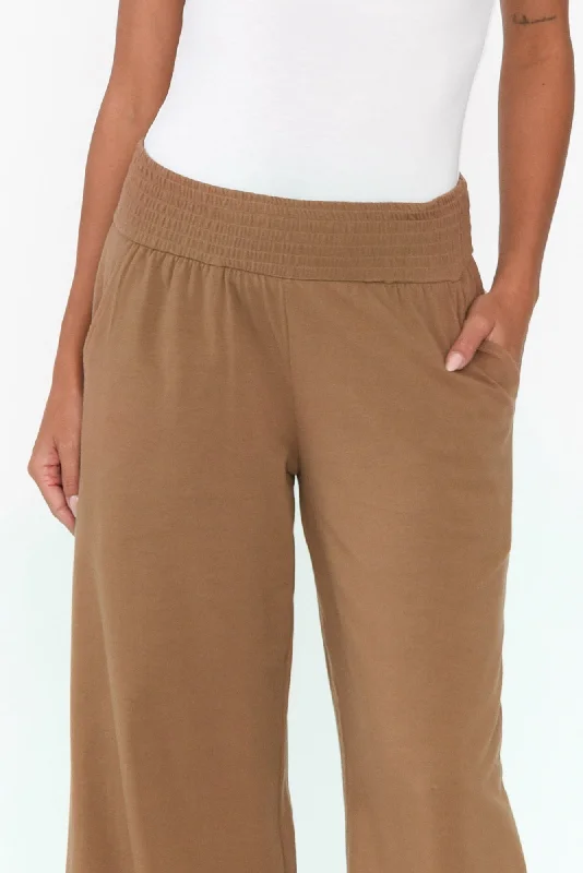 angelica-mocha-cotton-shirred-pants