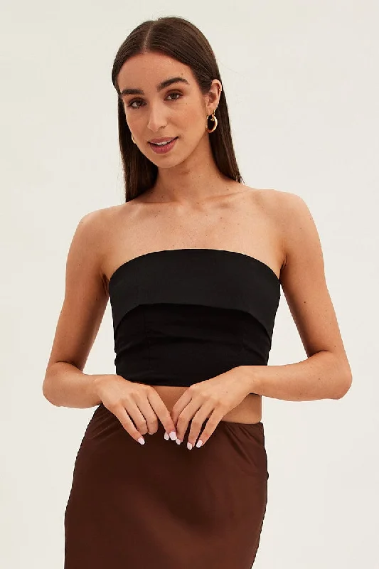 Black Bandeau Top Sleeveless Strapless Crop