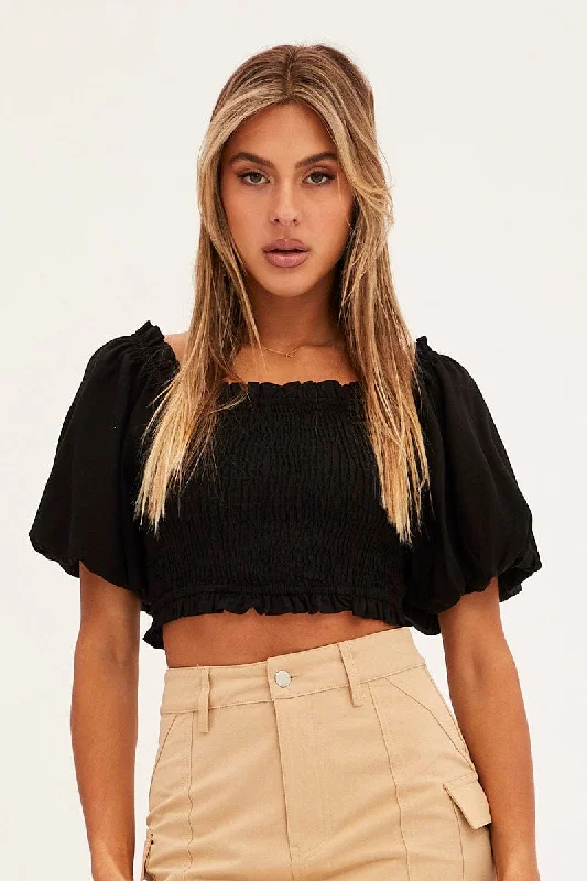 black-shirred-top-volume-short-sleeve-crop-linen-blend-wc1493-38wb