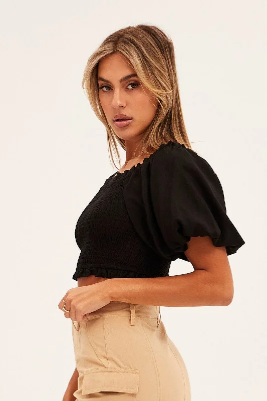 black-shirred-top-volume-short-sleeve-crop-linen-blend-wc1493-38wb