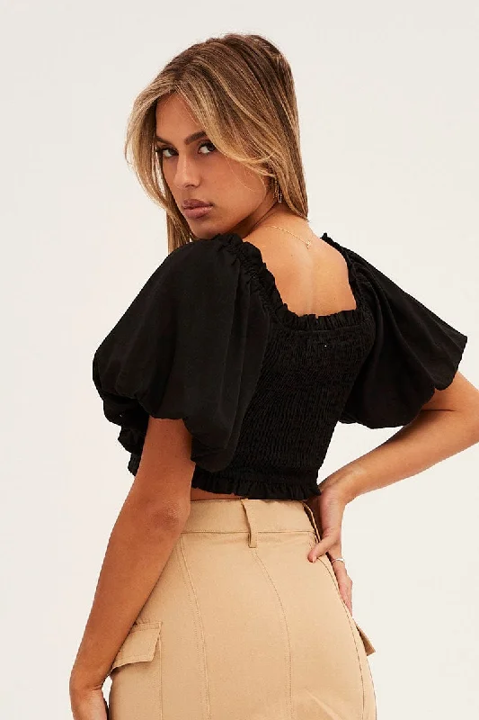 black-shirred-top-volume-short-sleeve-crop-linen-blend-wc1493-38wb