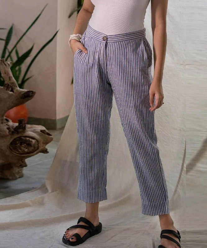 Blue and white handcrafted stripe ankle pant