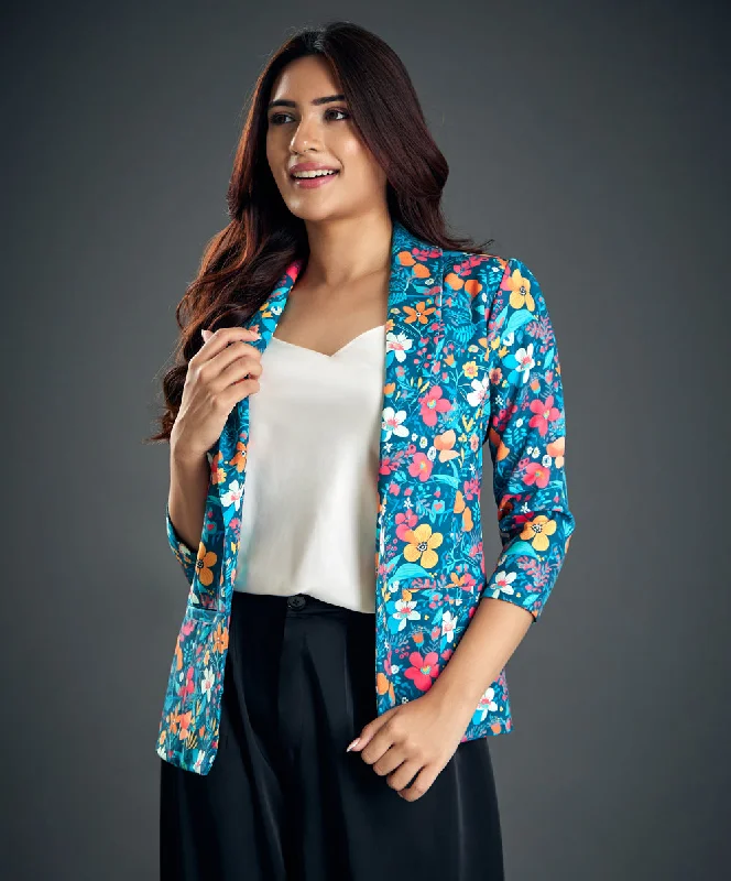 Blue Floral Work Wear Blazer