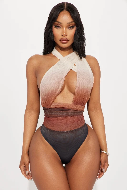 Booking Flights Mesh Bodysuit - Brown/combo