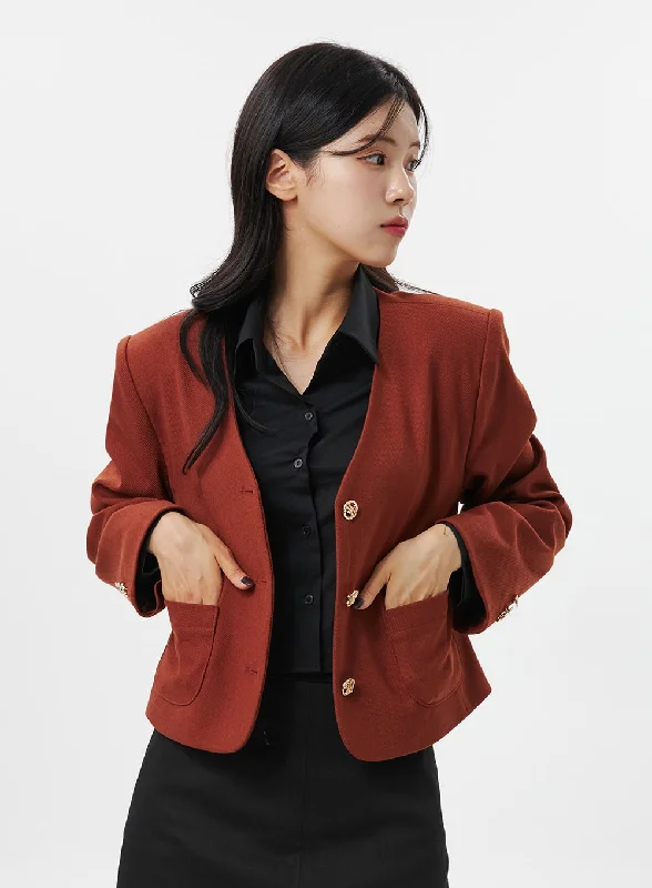 Collarless Crop Blazer Jacket OO312