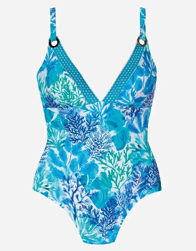 Coral V Neck Swimsuit - Turquoise