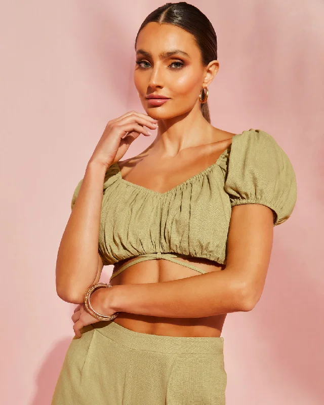 Corsicana Linen Waist Tie Crop Top