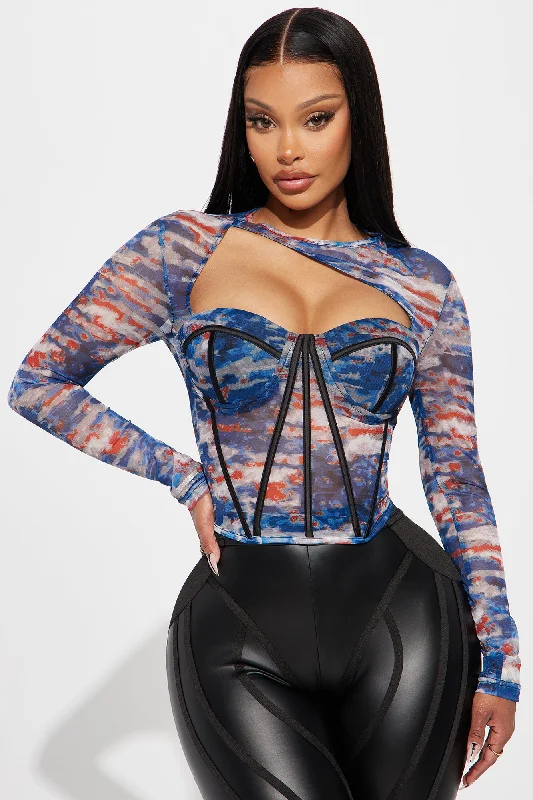 Crazy In Love Mesh Corset Top - Blue/combo