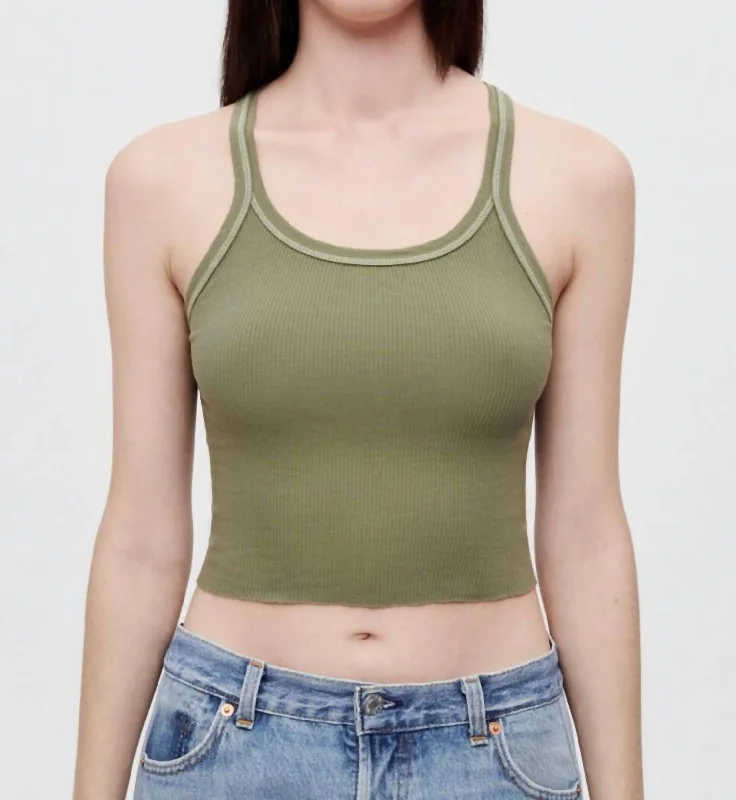 Cropped Rib Tank Top In Bayleaf