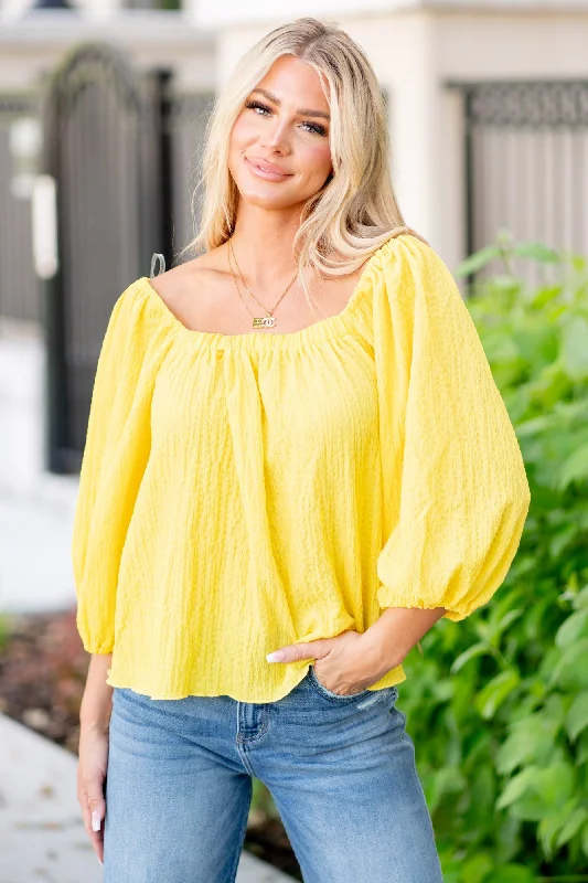 Texture Square Neck Puff Sleeve Top