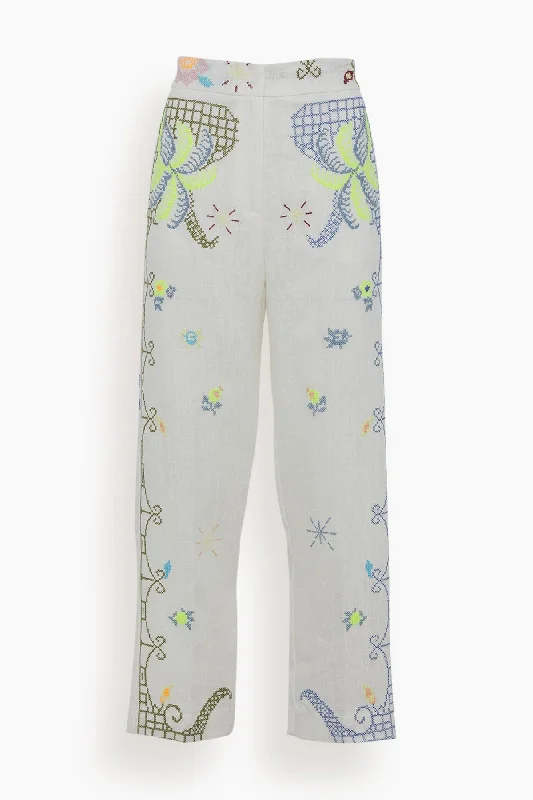 Eden Embroidery Linen Pant in Stella