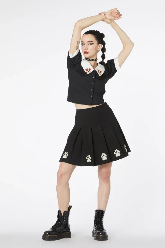 Flock Paw Print Pleat Skirt