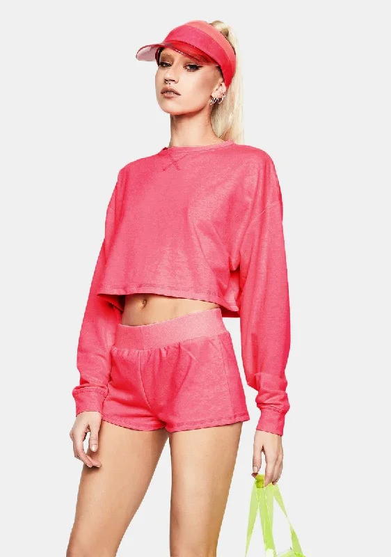 Fuchsia Feel The Rush Cropped Long Sleeve