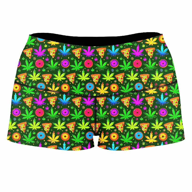 Ganja Motif High-Waisted Women's Shorts