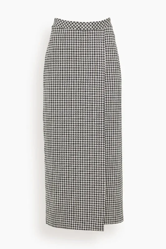 Gingham Pull-On Wrap Front Skirt in Black/White