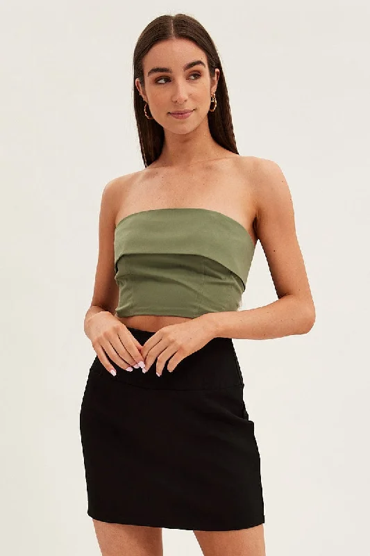 Green Bandeau Top Sleeveless Strapless Crop