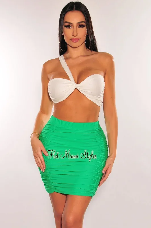 Green High Waist Ruched Cover Up Skirt