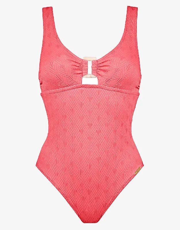 Island Nostalgia Ring Front Swimsuit - Ocean Coral