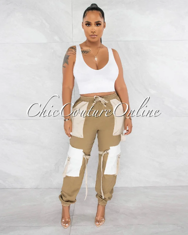 Juniva Nude Tones Silver Buckles Cargo Jogger Pants