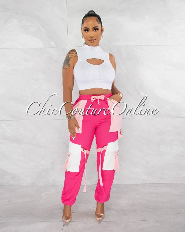 Juniva Pink Tones Silver Buckles Cargo Jogger Pants