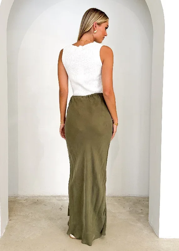 klarey-cupro-maxi-skirt-olive