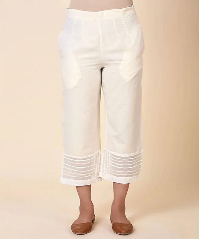 Kora cotton handcrafted womens straight pants with embroidery