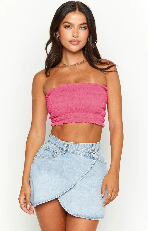 Kyra Pink Linen Blend Crop Top