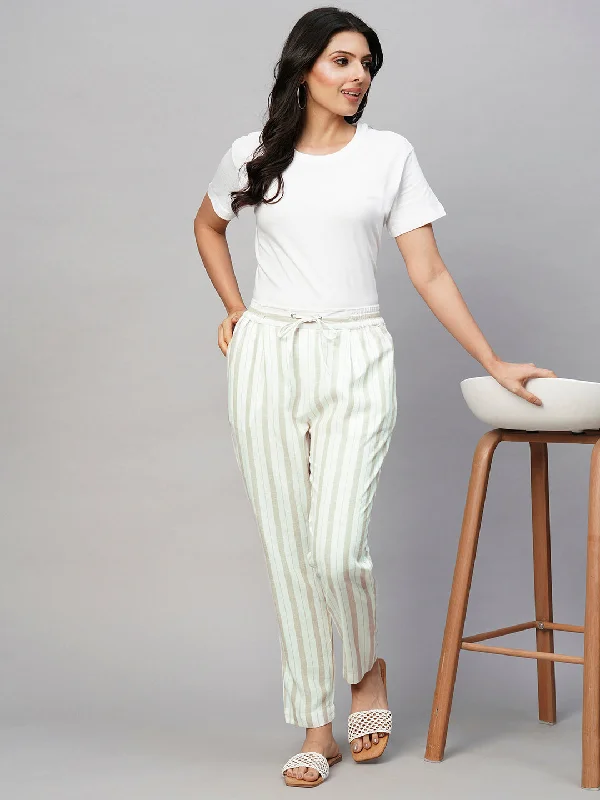 Women's Beige Linen Regular Fit Pant