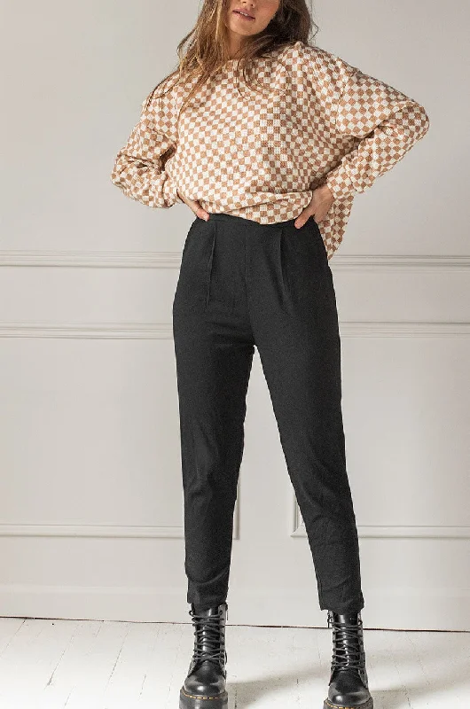 Laurra Black | Straight-Leg Pants w/ Elastic Waist