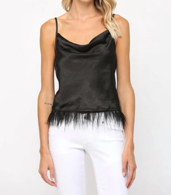 Leah Feather Trimmed Cowl Neck Cami In Black