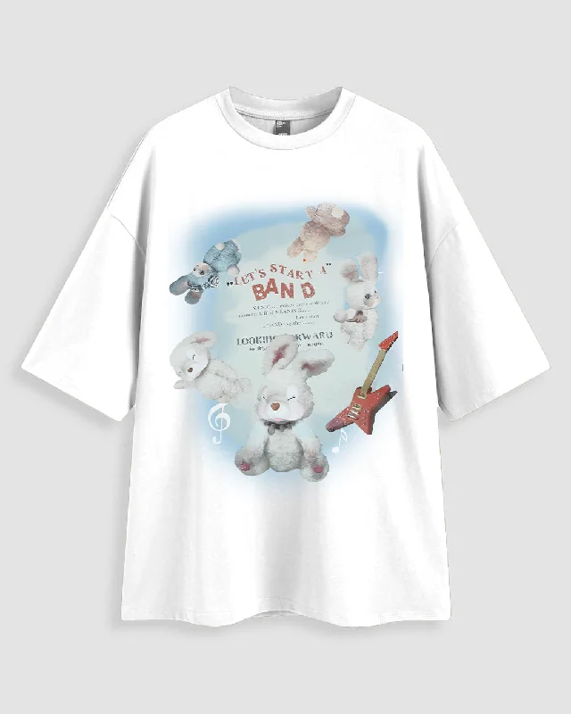 Let's Start A Band Print Oversized T-shirt In White