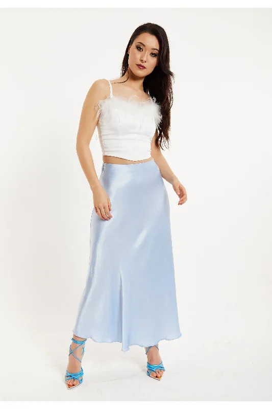 Liquorish Bias Cut Aqua Blue Satin Skirt