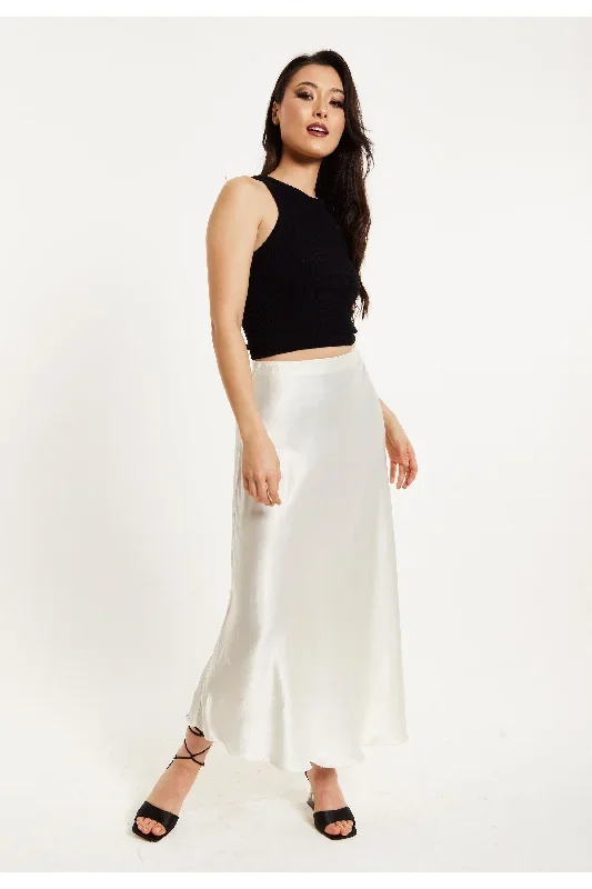 Liquorish Bias Cut White Satin Skirt