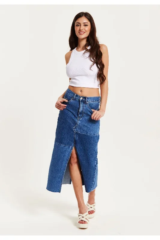 Liquorish Blue Denim Midi Skirt