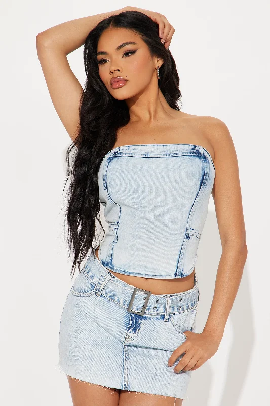 Livin' Easy Denim Corset Top - Acid Wash Blue