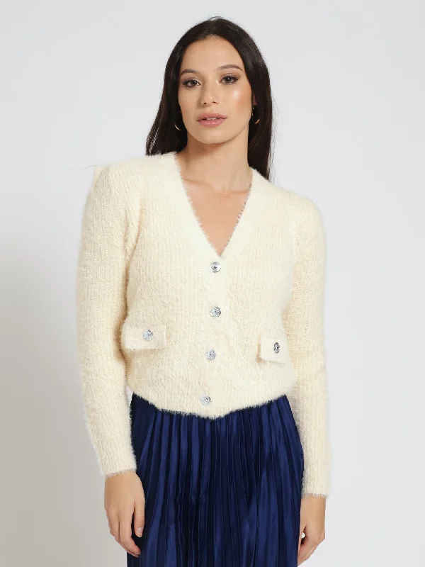 Long Sleeve Fluffy Cardigan - Cream