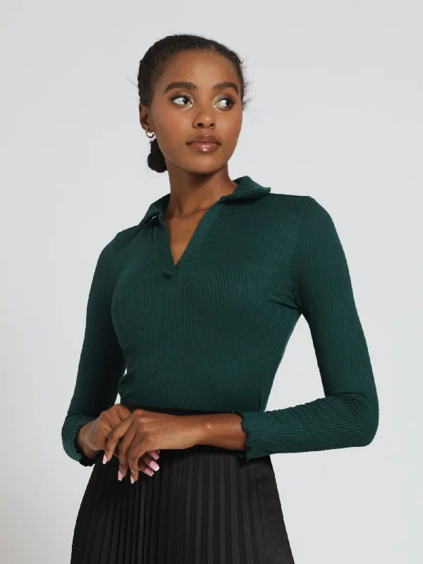 Long Sleeve Ribb Golfer - Dark Green