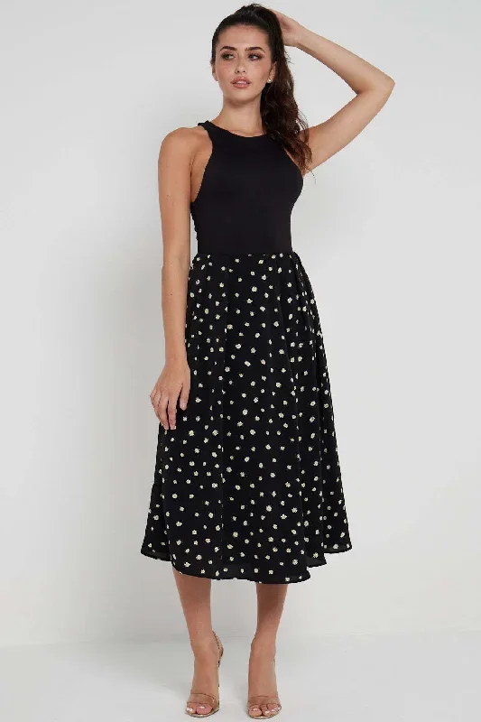 love-sunshine-black-daisy-printed-side-slit-pleated-midi-skirt