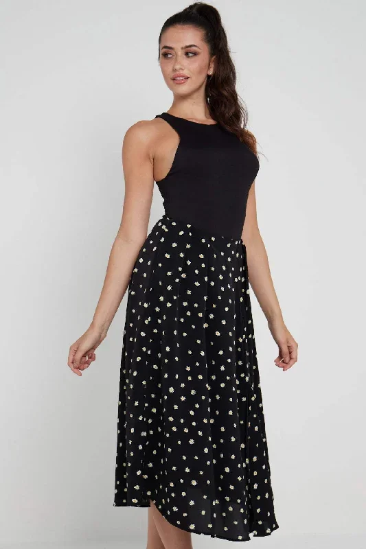 love-sunshine-black-daisy-printed-side-slit-pleated-midi-skirt