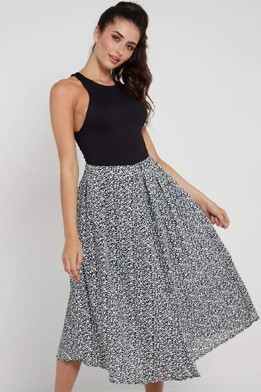 love-sunshine-black-ditsy-printed-side-slit-pleated-midi-skirt