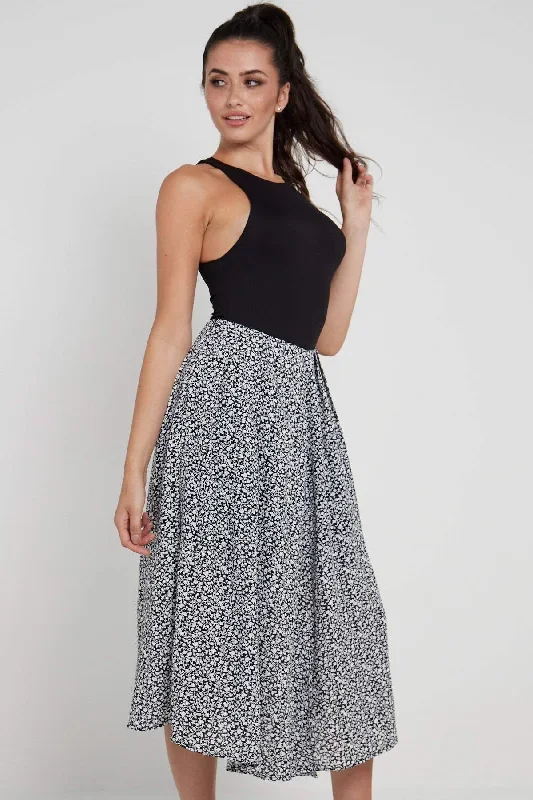 love-sunshine-black-ditsy-printed-side-slit-pleated-midi-skirt